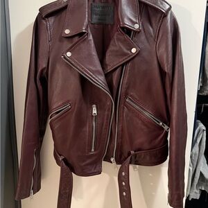 All Saints Dark Burgundy Leather Jacket